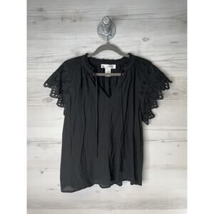 Chelsea & Theodore Blouse Womens Small Black Eyelet Flutter Sleeve Boho Top